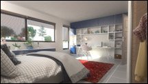 Perpective en image de synthèse pour présenter une chambre à l'étage